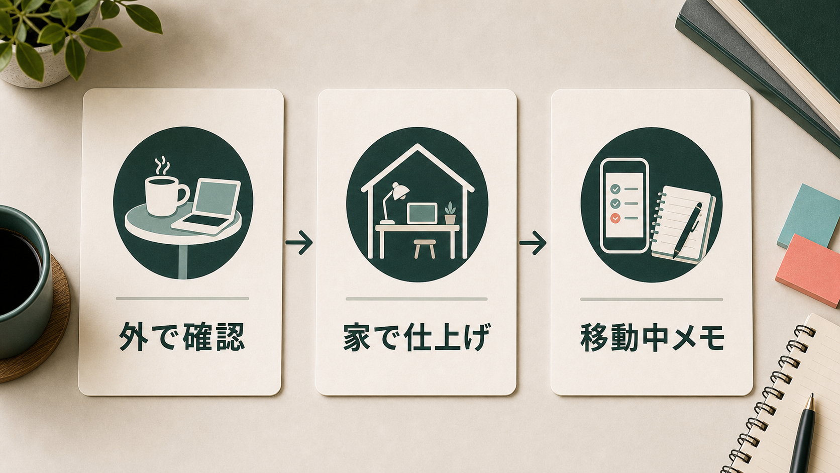 投稿が続かない人へ 外出先・自宅・移動中の作業分担表 最初に使う診断カード
